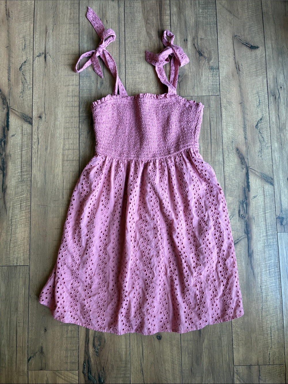 Hollister Mauve Pink Eyelet Tie-Shoulder Sundress
